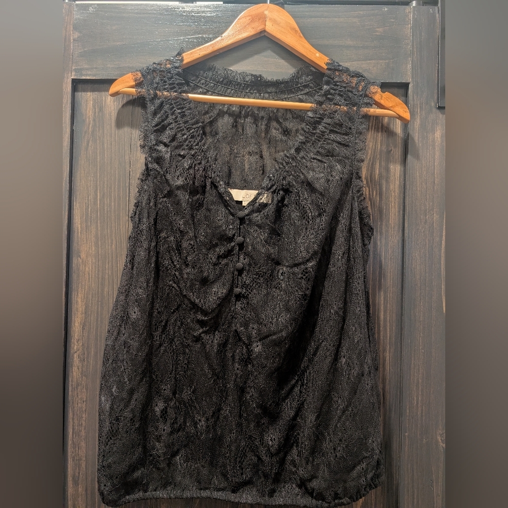 LOFT Black Lace V-Neck Blouse